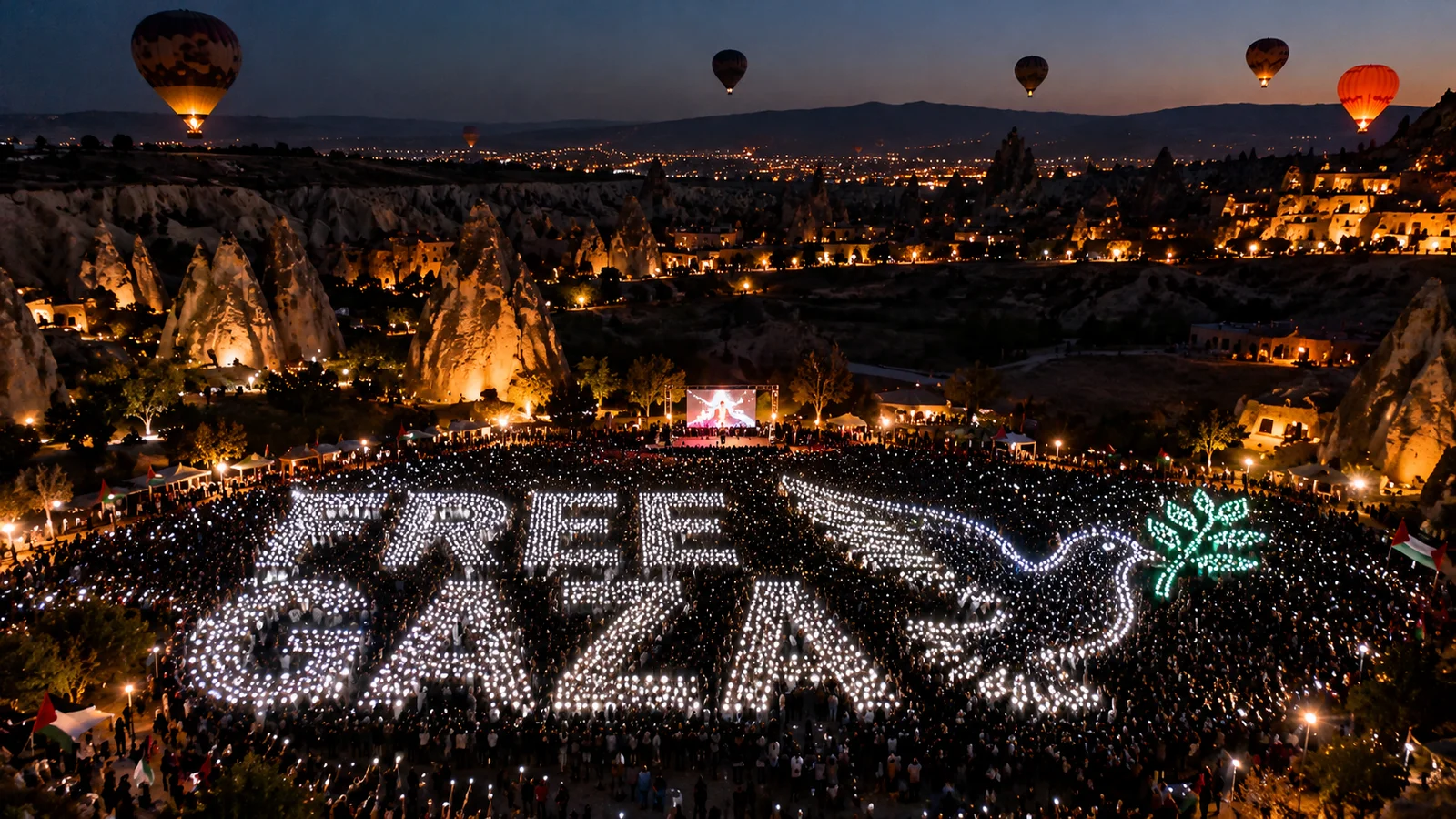 Kapadokya'dan Gazze'ye ışıklı mesaj: "Free Gaza"