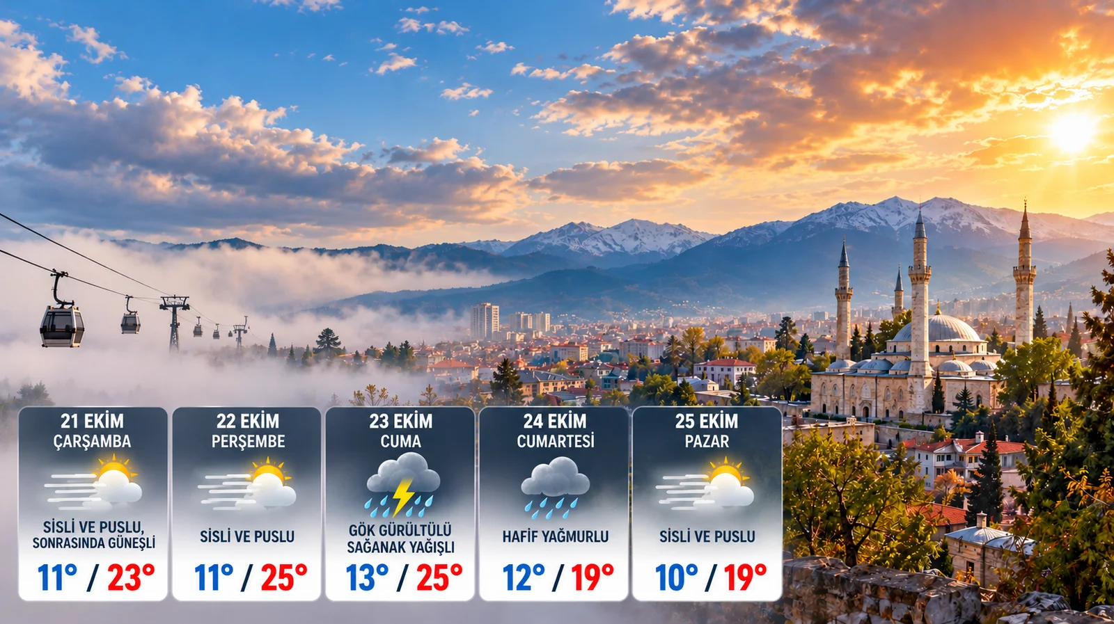 Bursa'da hava bir anda değişecek! Meteoroloji açıkladı: Önce 25 derece, ardından sağanak yağış... (21 Ekim 2026)